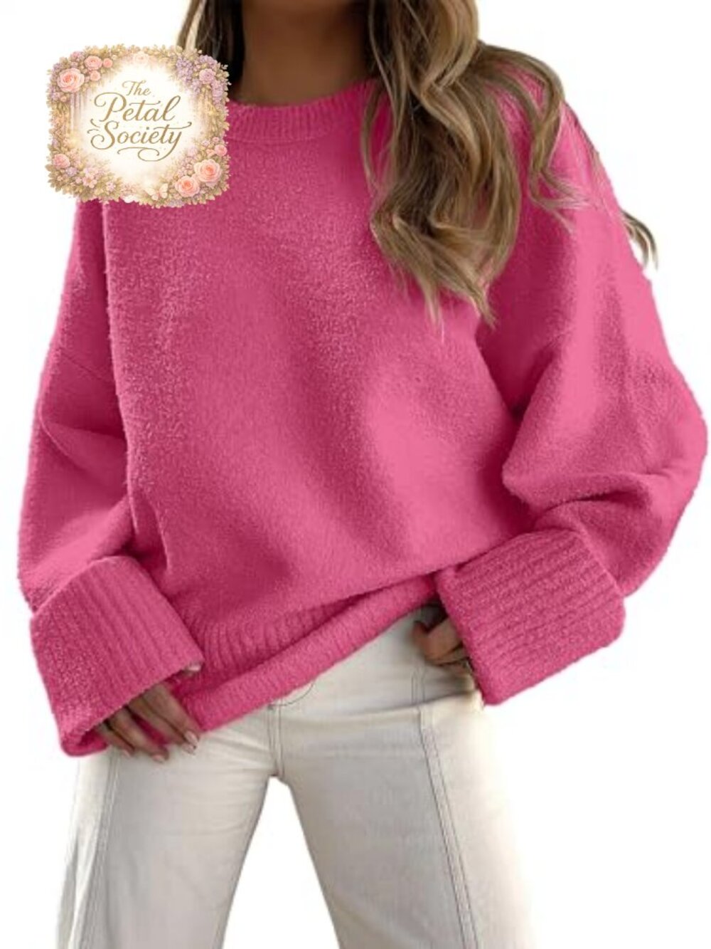 Oversized Cozy Knit Crew Neck Pullover Sweater Long Sleeve Fall